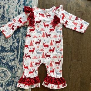 Christmas outfit 9-12 month reindeer buffalo plaid flare legs